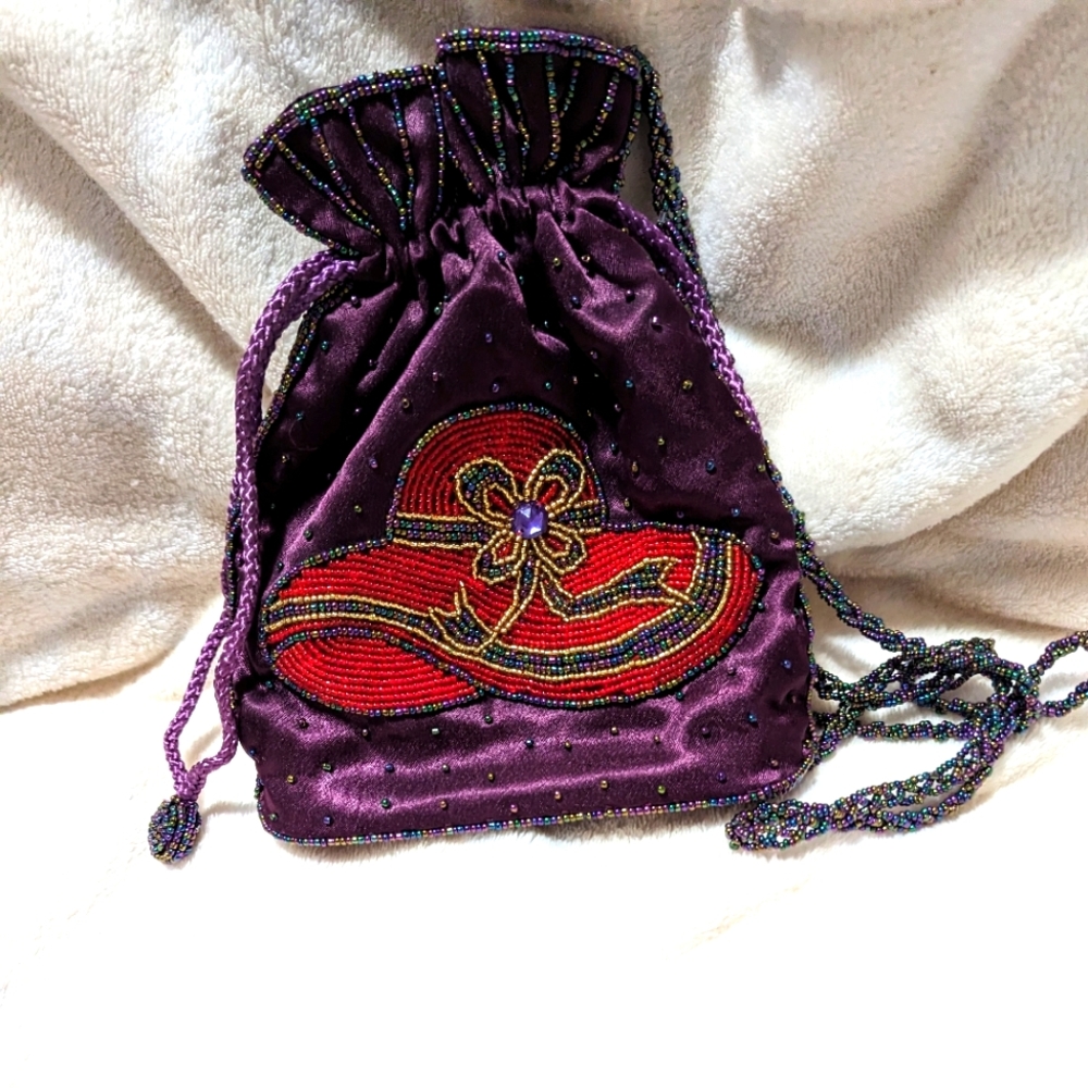 - - Temptation Italy Beaded Drawstring Purse, bag, clutch, Mini Bag. …